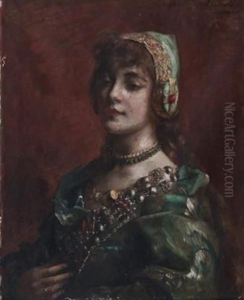 A Venetian Bejewelled Beauty Oil Painting by Paul Antoine de la Boulaye