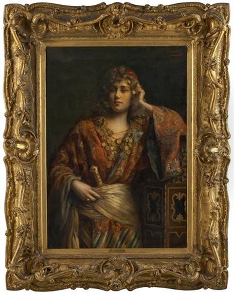 Jeune Orientale Accoudee Oil Painting by Paul Antoine de la Boulaye