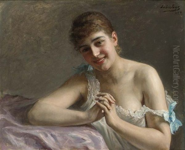 A Young Beauty Oil Painting by Paul Antoine de la Boulaye