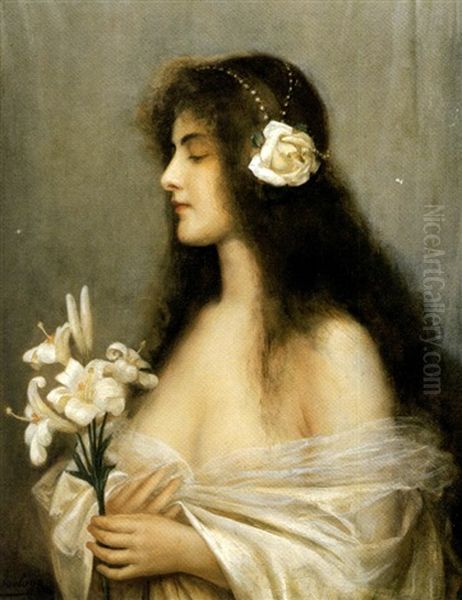 Female Figure In White Oil Painting by Paul Antoine de la Boulaye