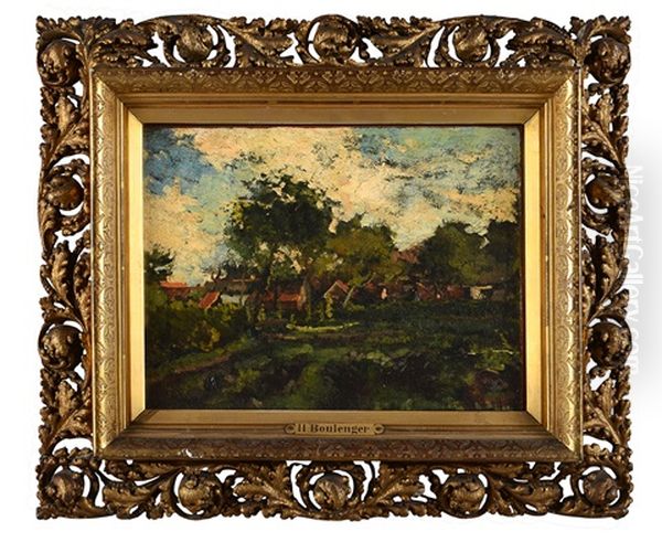 Village En Brabant Oil Painting by Hippolyte Emmanuel Boulenger