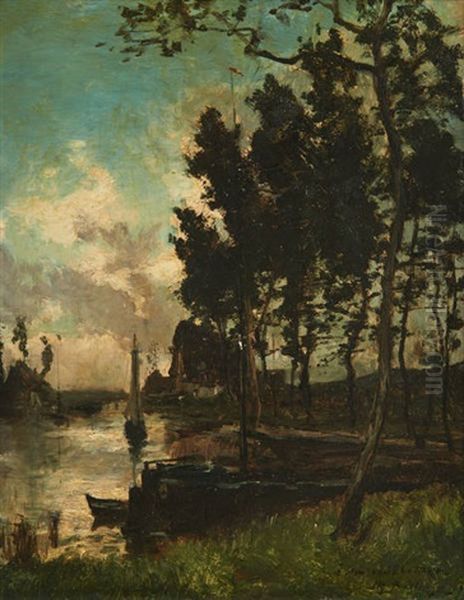 Coucher De Soleil Oil Painting by Hippolyte Emmanuel Boulenger