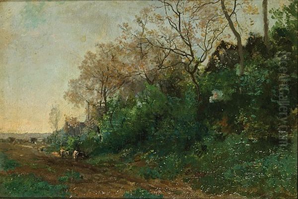 Koeien Op Een Landweg Oil Painting by Hippolyte Emmanuel Boulenger