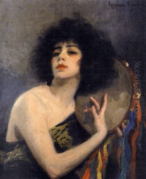 Femme Au Tambourin Oil Painting by Cyprien Eugene Boulet