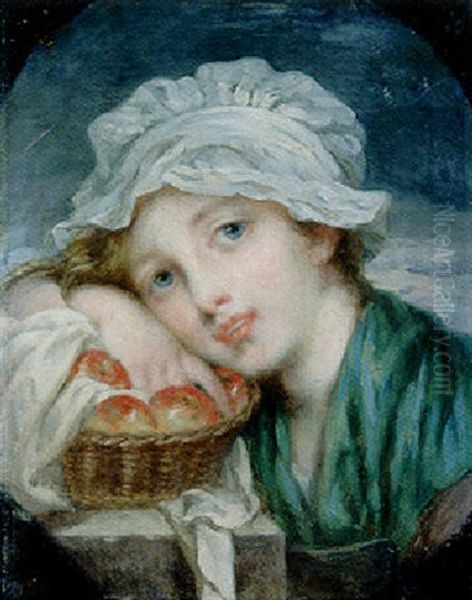 Jeune Fille Au Panier De Pommes Oil Painting by Marie-Genevieve Bouliard