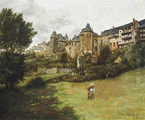 A Girl Picking Wild Poppies At Uzerche, France Oil Painting by Abel Boulineau