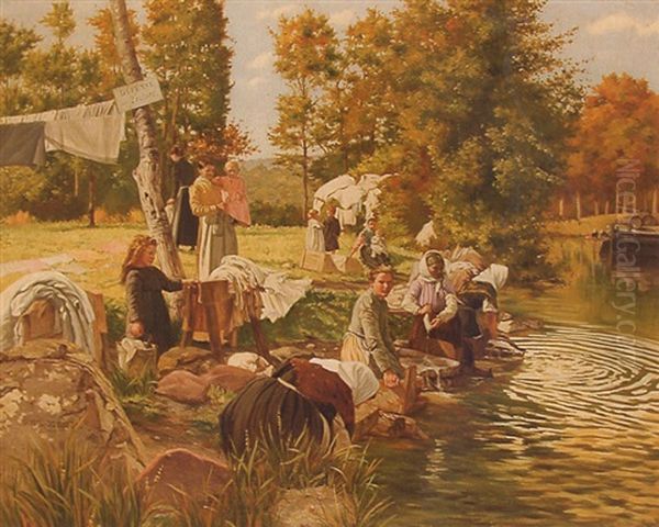 Les Lavandieres Oil Painting by Abel Boulineau