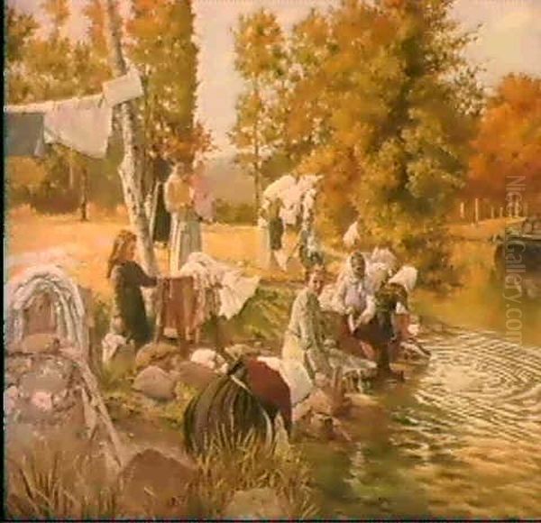 Washing Day Oil Painting by Abel Boulineau