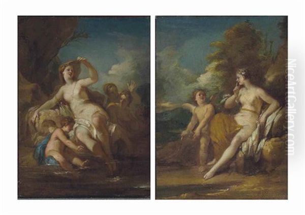 Venus Imposant Le Silence A L'amour; Et Diane Et Ses Nymphes Au Bain Oil Painting by Louis de Boulogne the Younger