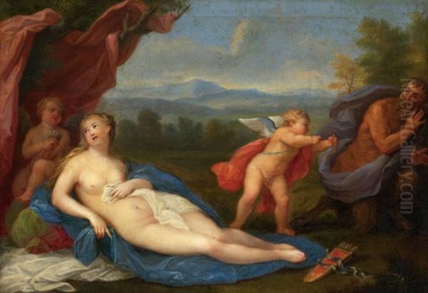 Venus Et L'amour Chassant Un Satyre Oil Painting by Louis de Boulogne the Younger