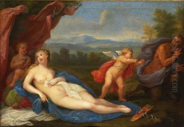 Venus Et L'amour Chassant Un Satyre Oil Painting by Louis de Boulogne the Younger