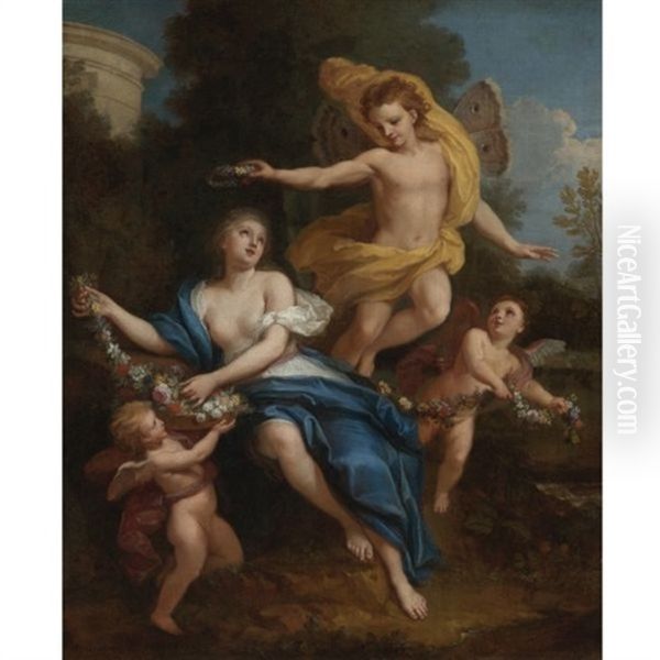 Zephyr Crowning Flora Oil Painting by Louis de Boulogne the Younger