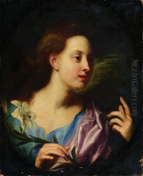 L'ange De L'annonciation, Dans Un Ovale Mis Au Rectangle Oil Painting by Louis de Boulogne the Younger