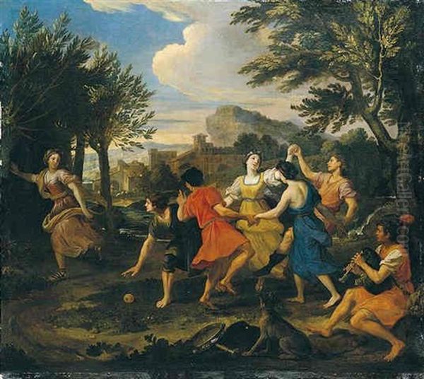 Arcadian Landscape With Figures Dancing Oil Painting by Louis de Boulogne the Younger