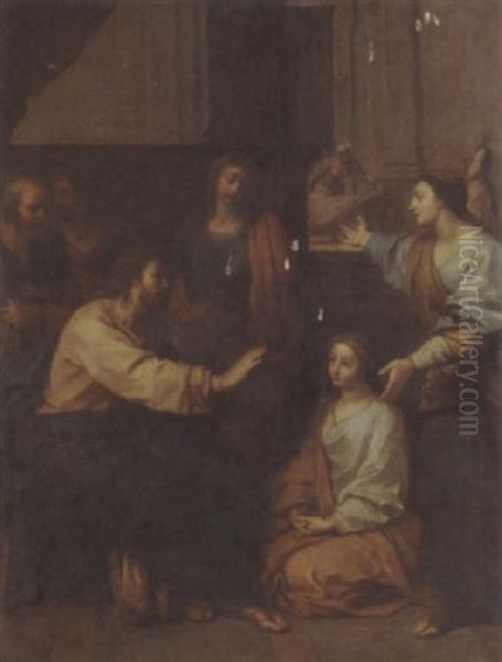 Christ At The House Of Martha And Mary Oil Painting by Louis de Boulogne the Younger