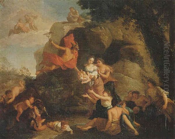 Mercury Entrusting The Infant Bacchus To The Nymphs On Mount Nysa Oil Painting by Louis de Boulogne the Younger