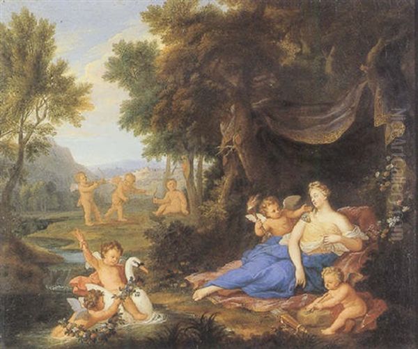 Venus And Cupid Among Other Putti In A Grotto Oil Painting by Louis de Boulogne the Younger