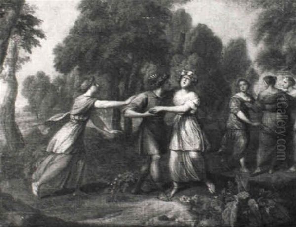 Classical Youth And Maidens Playing Blind Man's Buff In A Wooded Landscape Oil Painting by Louis de Boulogne the Younger