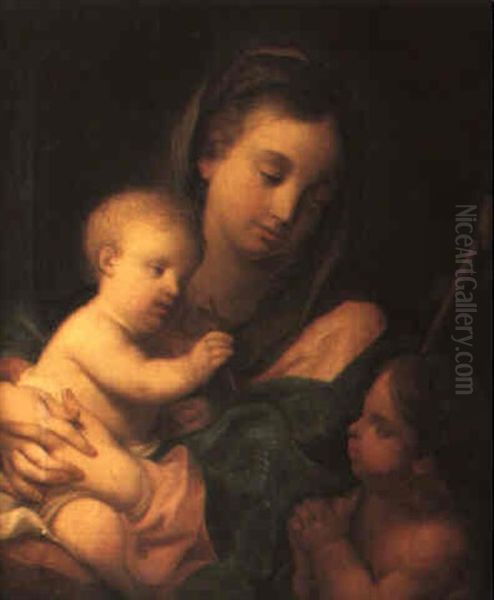 Maria Med Jesusbarnet Och Johannesbarnet Oil Painting by Louis de Boulogne the Younger