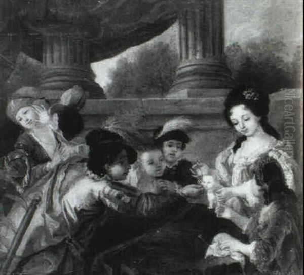 Groupe D'enfants S'amusant Avec Un Chat Oil Painting by Louis de Boulogne the Younger