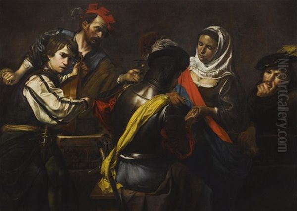 A Fortune Teller, Bravo, Lute Player, Drinking Figure, And A Pick-pocket Oil Painting by Valentin De Boulogne