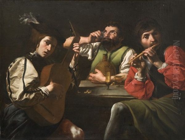 Reunion De Musiciens Et Buveurs Oil Painting by Valentin De Boulogne