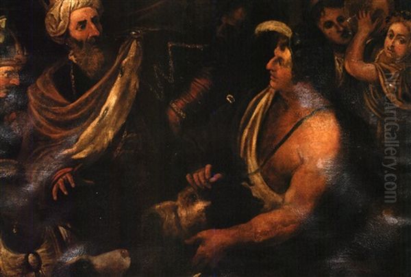 David Presenting The Head Of Goliath To King Saul by Valentin De Boulogne