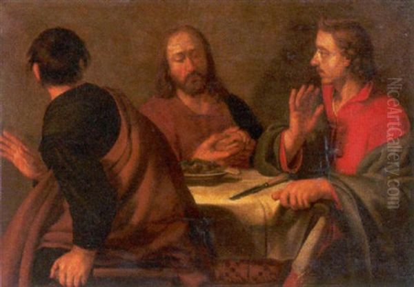 Christus In Emmaus Oil Painting by Valentin De Boulogne