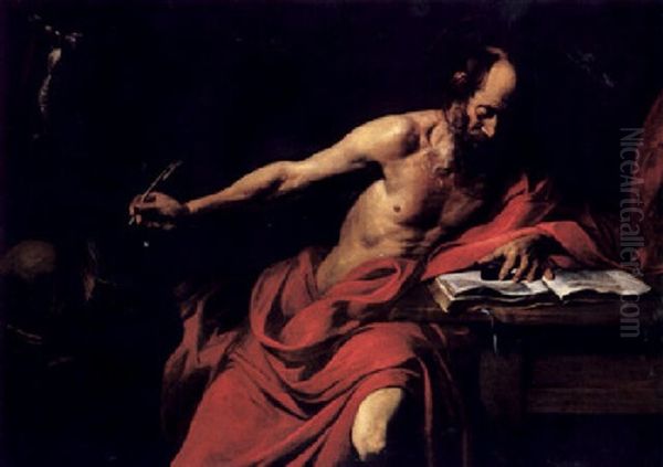 Saint Jerome In His Study Oil Painting by Valentin De Boulogne