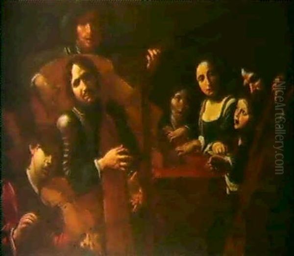 Musizierende Gesellschaft Oil Painting by Valentin De Boulogne