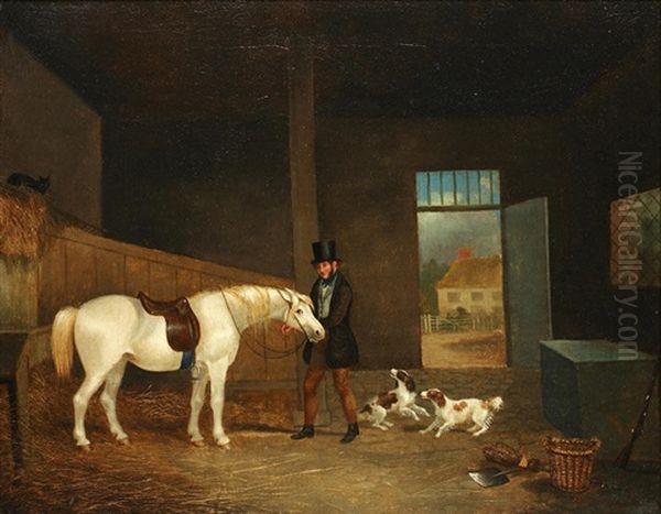 In The Stable Oil Painting by Augustus S. Boult