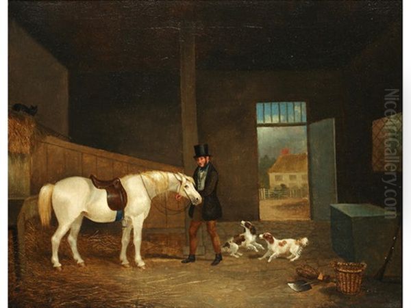 In The Stable Oil Painting by Augustus S. Boult