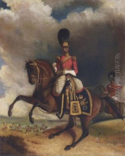 Portrait Of Lieutenant Colonel Charles Henry Somerset Mounted On His Charger, Wearing Uniform Of The 1st Royal Dragoons Oil Painting by Augustus S. Boult