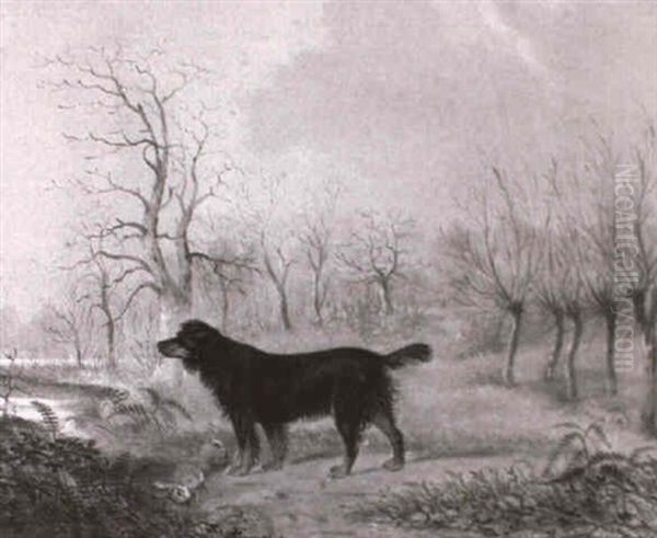 A Gun Dog And A Rabbit In A Winter Landscape Oil Painting by Augustus S. Boult