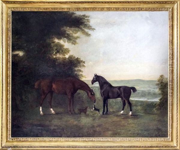 Landscape With Two Horses And Two Dogs Oil Painting by John Boultbee