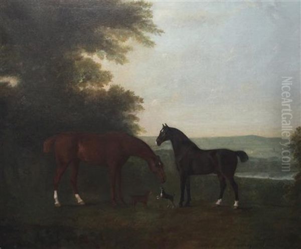 Two Horses And Two Dogs In A Landscape by John Boultbee