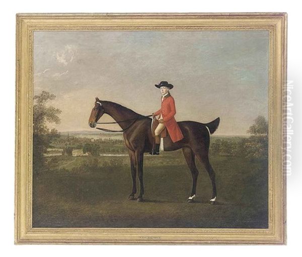 A Gentleman With His Hunter, An Extensive Landscape With River Beyond Oil Painting by John Boultbee