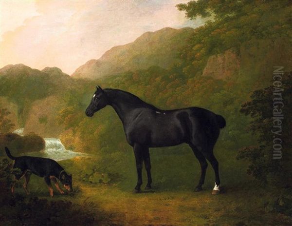 Pferdeportrat Mit Einem Jagdhund Oil Painting by John Boultbee