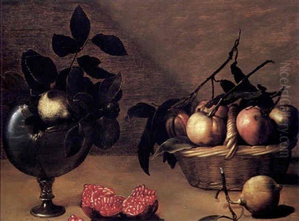 Nature Morte Au Nautile Et Au Panier De Fruits Oil Painting by Jan Boumann