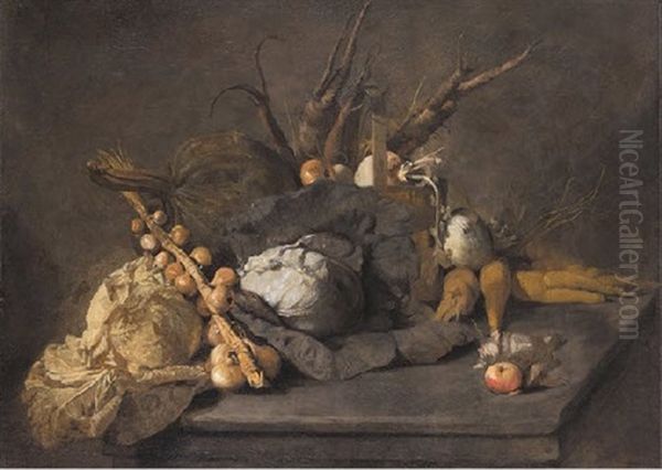 Nature Morte Aux Choux, Aux Oignons, Carottes, Panais Et Pommes Oil Painting by Michel Honore Bounieu