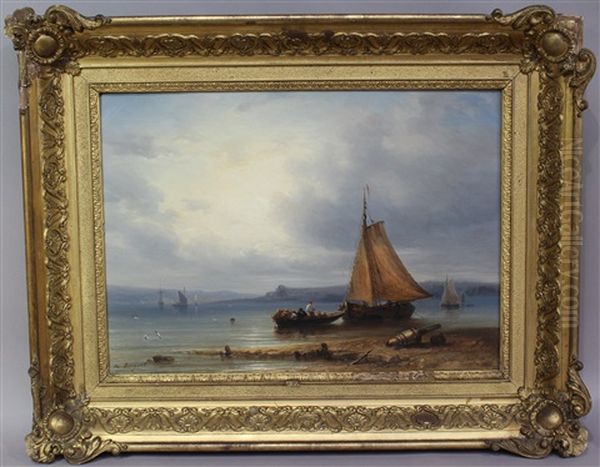 Barque Et Bateau De Pecheurs En Bord De Cote Oil Painting by Michel Bouquet