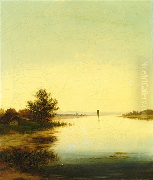 Abendliche Chiemseelandschaft Oil Painting by Princess Amalie von Bourbon