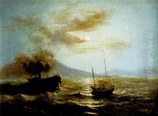 Marin Med Angfartyg Oil Painting by Louis Gabriel Bourbon-Leblanc