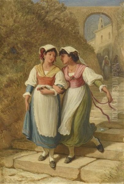 Jeunes Filles Dans Une Ruelle Provencale Oil Painting by Emile Bourcart