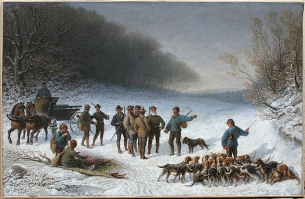 Le Rapport En Foret Par Temps De Neige by Emile Bourcart