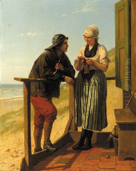 A Flirtation Oil Painting by Henri Bource