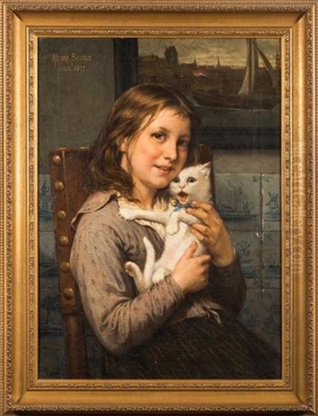 The New Kitten Oil Painting by Henri Jacques Bource