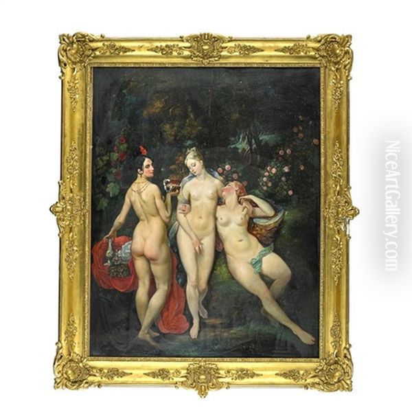 The Three Graces Oil Painting by Jules Joseph Guillaume Bourdet