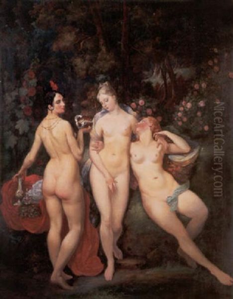 The Three Graces Oil Painting by Jules Joseph Guillaume Bourdet