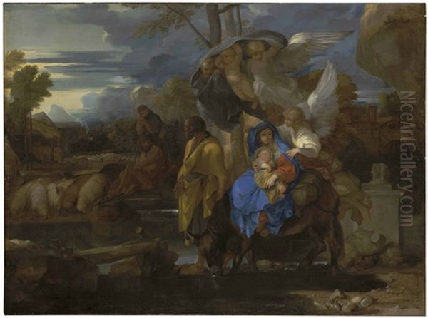 The Flight Into Egypt Oil Painting by Sebastien Bourdon